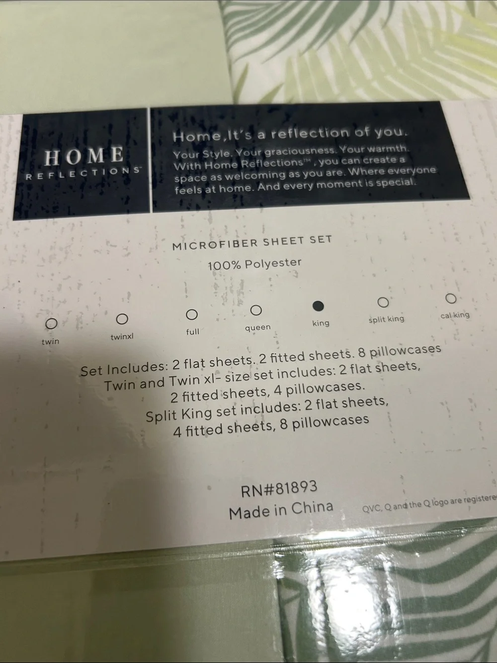 Home Reflections KING SIZE Tropical Leaf & Sage Green DOUBLE SHEET SET NEW w BOX